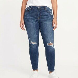 Old Navy Rockstar Mid-Rise Distressed Skinny Jeans Size 18 Plus Size Blue Denim